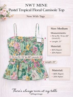 NWT Mine Floral Camisole Top Medium Pastel Tropical